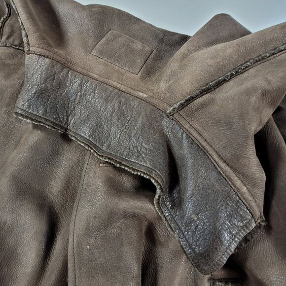 Men's Guess Leather Frontier Sherpa Fleece Lined Jacket Coat Sz Large Brown READ - Picture 7 of 16